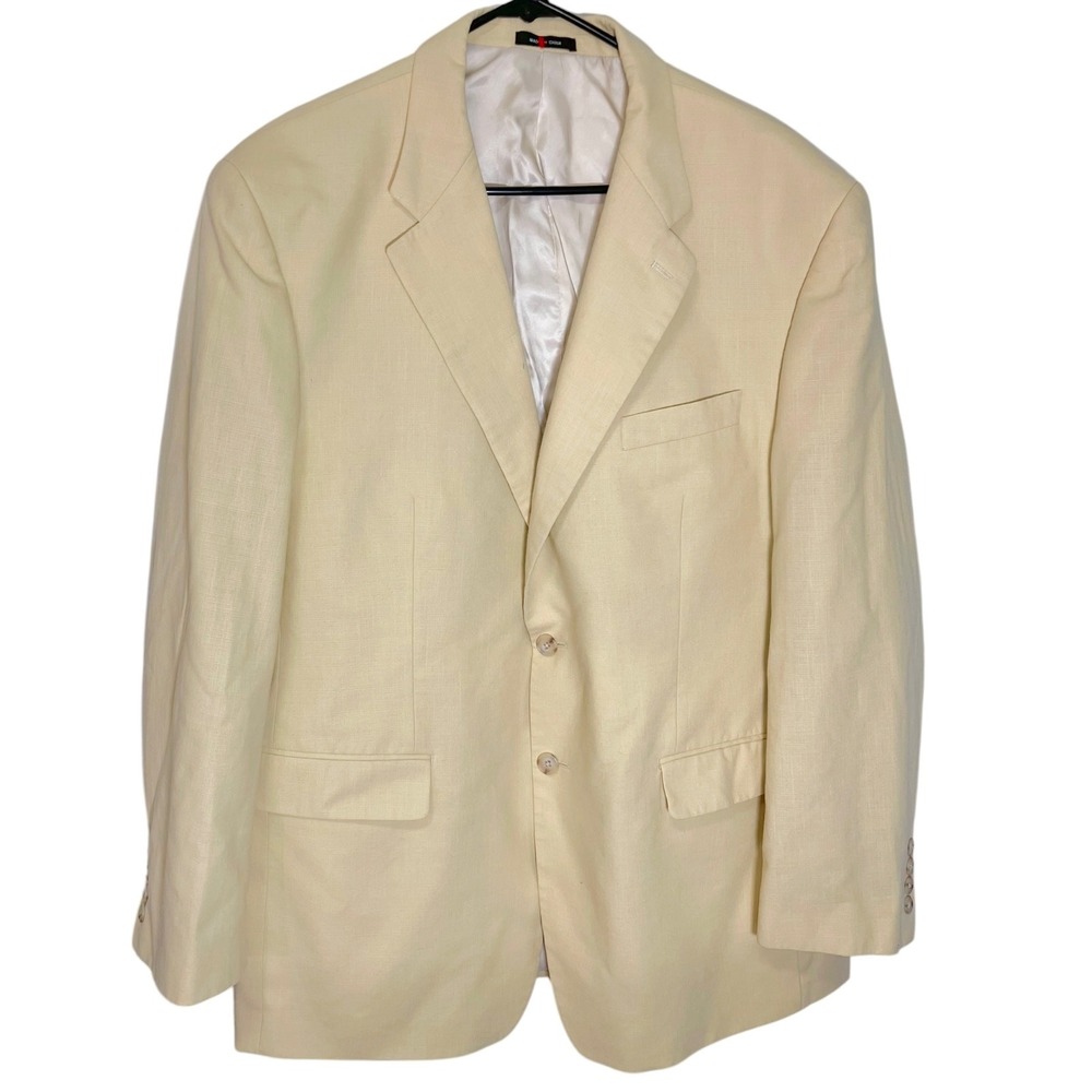 IZOD 46R Yellow Blazer Linen Blend Two Button Sport Coat Preppy Coastal Minimal - Picture 2 of 10